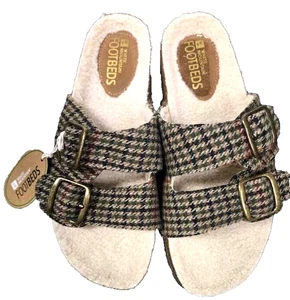 White Mountain Helga Slide-2 Strap Sandal Slip On Flat Plaid Women's Size 8 NEW - Picture 1 of 4