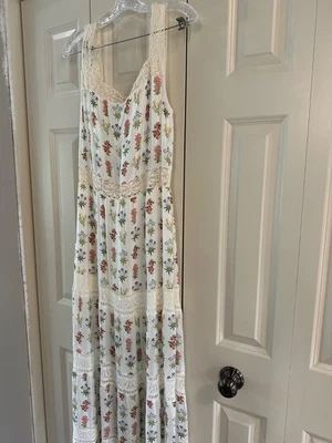 CECILIA PRADO ANTHROPLOGIE MAXI FLORAL CROCHET INSERT DRESS WOMENS M COTTAGECORE - Image 1 of 4
