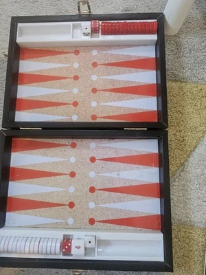 Travel  Backgammon Set in Faux Leather Carry Case Complete - Image 1 of 4