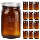 Amber Wide Mouth Mason Jars 32 oz with Metal Airtight Lids - Vintage Quart Size