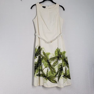 Vintage Talbots Linen Dress Womens 4 Petite Ivory Green Summer Wedding Guest - Picture 1 of 24