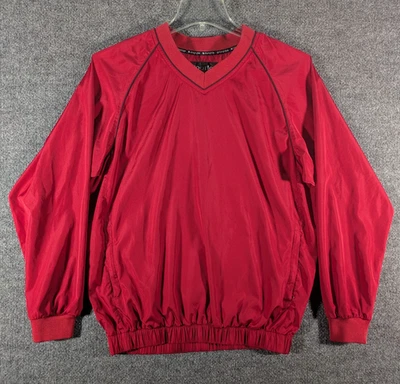 Pullover de golf FJ FootJoy cortavientos para hombre pequeño rojo con cuello en V bolsillos con cremallera Foto 1 de 4