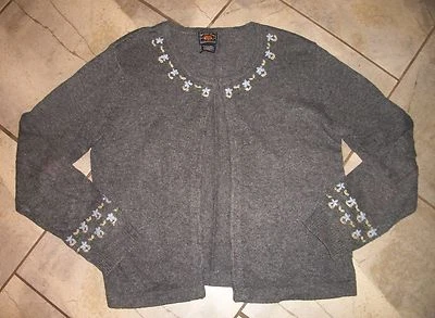 Cárdigan Suéter 1229 Route 66 Gris Gancho y Ojo Frontal M Bordado Floral Foto 1 de 3
