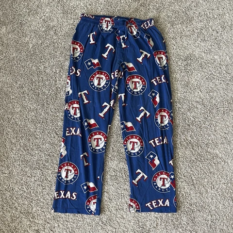 Texas Rangers Baseball MLB Pajama Pants Adult Medium (27x27) Blue All Over Logo Cover