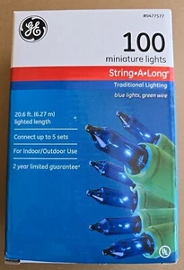 GE Holiday String-A-Long 100-Count 20.6-ft Miniature Blue String Lights NEW - Picture 1 of 1