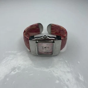 E Suisse P755 Japan Silver Red Patent Croc Cuff Retro Watch Stainless Untested - Picture 1 of 7