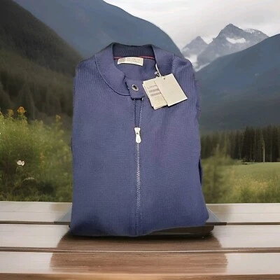 1995$ BRUNELLO CUCINELLI Mens Cotton Knit Dark Blue  Cardigan  SZ:US L/54EU - Image 1 of 4