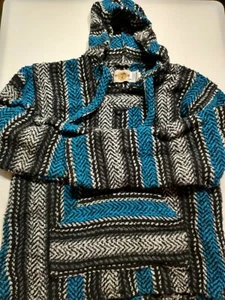 Earth Ragz Hoodie Made In Mexico Black/Blue Comfortable Warm Baja LARGE - Picture 1 of 8