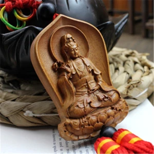 Jujube Holz geschnitzt roter chinesischer Knoten Kwan Yin Statue Skulptur Auto Anhänger Aufhänger - Bild 1 von 6