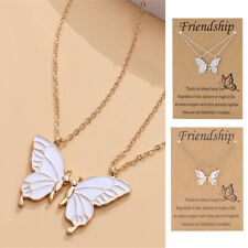 2Pcs/set Enamel Butterfly Pendant Necklace Friendship Couples Women Jewelry-Gift