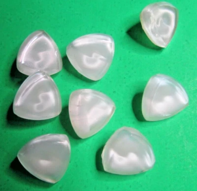 (9) Vtg 7/16" MODIFIED TRIANGLE BEVELED RIM WHITE GLASS SHANK DOLL BUTTONS-U330 - Image 1 of 2