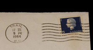 Vintage Cover, CANADA, POSTAL HISTORY, TRAIL. BC, 1964, Queen Elizabeth Portrait - Picture 1 of 3