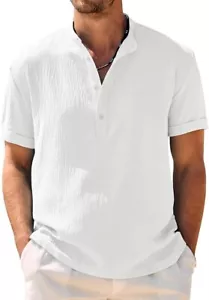 COOFANDY Men's Casual Henley Shirt Band Collar Short Sleeve Shirt Summer 3XL - Picture 1 of 8