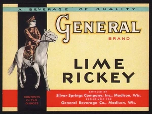 Vintage soda pop bottle label GENERAL LIME RICKEY Madison Wisconsin unused nrmt+ - Picture 1 of 2