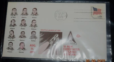 VTG, SPACE SHUTTLE ASTRONAUT CANDIDATES, 08-31-1979, with 15c Flag Stamp, #1 - Image 1 of 3