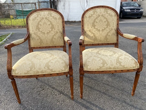Ethan Allen French Louis XVI Style Armchairs Made In Italy Pair Signed Cover