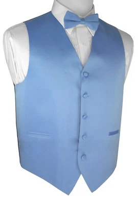 Men's Cornflower Satin Tuxedo Vest & Bow-Tie Set. Dress, Wedding, Formal, Prom - Image 1 of 4