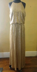 Goldfarben Pailletten formell Damen Gast Party Kleid Größe 12 Sommer Cocktail - Bild 1 von 4