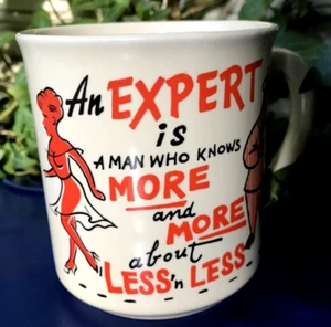 RARE HTF Vtg 1970 s EXPERT 10 oz Coffee Cup Mug Japan Women Humor Ceramic WOW! - Picture 1 of 9