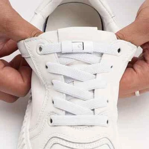 Elastische Schnürsenkel Schuh flach ohne zu binden mit Schnellverschluss Weiß - Picture 1 of 5