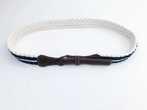 Abercrombie Kids Belt White & Navy Cotton With Leather Buckle - Girls - Picture 1 of 5