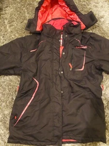 CAMPRI Teens Hooded Ski Jacket / Waterproof Windproof Coat. Black-Pink. Size 14 - Picture 1 of 6