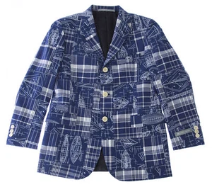 HICKEY FREEMAN Boy's Navy Geometric Print 3-Button Cotton Blazer Sz 10 NWT - Picture 1 of 2
