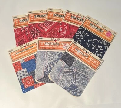 Vintage Iron On Patches By PENN. 8 Packs Of 2.  New.. Bandanna. Red/Blue - Image 1 of 2