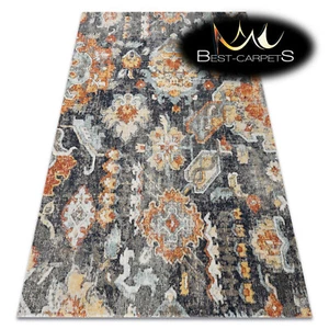 Modern designer outdoor Rug MUNDO oriental vintage black yellow easy clean - Picture 1 of 6