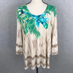 Chicos 3 Tunic Top Shirt Size XL Floral Stretch Knit Scoop Neck 3/4 Sleeves - Picture 1 of 8