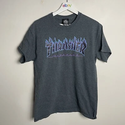 Thrasher Magazine Shirt Men's Medium Grey Short Sleeve Cotton Skate Damaged - image 1 of 4