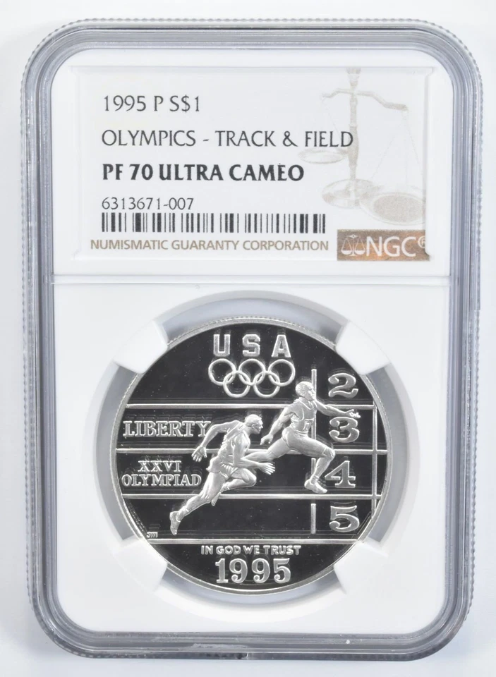 1995-P PF70 Olympics Track & Field Commemorative Silver Dollar NGC - Image 1 of 4
