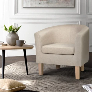 Armchair Lounge Chair Tub Accent Armchairs Fabric Sofa Chairs Beige Polyester - Picture 1 of 6