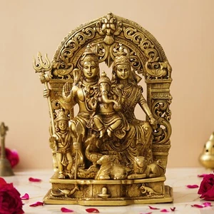 Brass Big Shiva Family - Shiv, Parvati, Ganesh Statue Mahadev Parivaar Sculpture - Picture 1 of 5