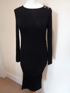 ISABELLA OLIVER BLACK MATERNITY DRESS WITH RUCHING AND BUTTON DETAIL - SIZE 4 - Picture 1 of 8