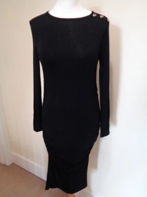 ISABELLA OLIVER BLACK MATERNITY DRESS WITH RUCHING AND BUTTON DETAIL - SIZE 4 - Image 1 of 4