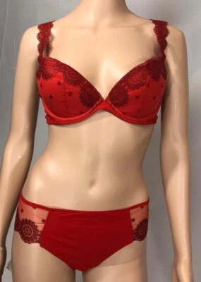 NWT La Perla Women’s Lingerie Red Underwire Push Up Bra Mesh 2 Pieces Sz M 38 B - Image 1 of 4