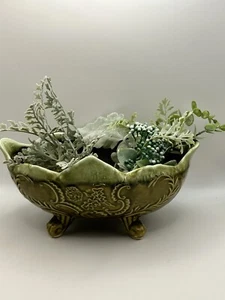 Vintage CP 92 US grüne Glasur Fuß Schüssel Dekor Cookson Keramik Efeu Blatt Pflanzgefäß - Bild 1 von 22