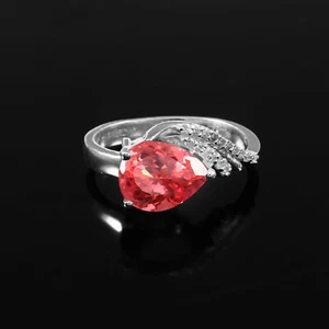 Impecable Fino Padparadscha Zafiro Pera Plata 925 Hecho a Mano Anillo Aniversario - Imagen 1 de 5
