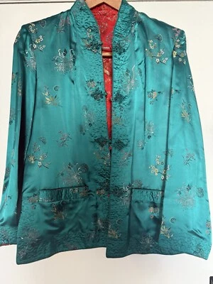 Peony Brand Retro Vintage Green red reversible 70’s  80’s. silk jacket  Size 38 - Image 1 of 4