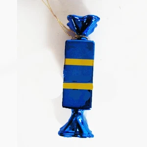 Cobalt Blue & Golld Glass Christmas Tree Ornament, 4"Long, Gold Cord for Hanging - Picture 1 of 4