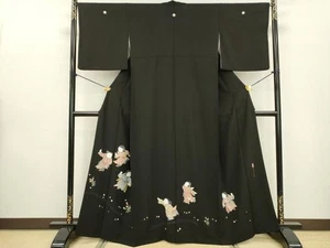 Kimono Japonés Tres Grandes Bordados Suzhou Negro Tomesodo - Imagen 1 de 9