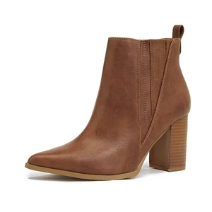 Womens Boots High Heels Pointed Toes Chunky Heels Leather Knight Chelsea Boots - Picture 1 of 22
