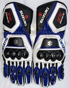 Suzuki Motorcycle Leather Racing Gloves Motorbike Sport Riding Biker Gloves CE - Picture 1 of 2