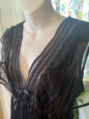 Maxi Vestido Sin Mangas Vintage Encaje Chemise Mujer M Negro Lencería GlenCraft Hada Oscura Foto 1 de 4