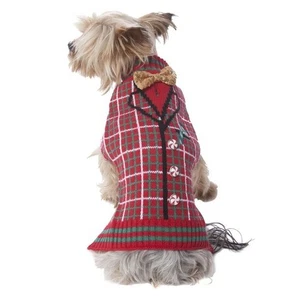 Suéter Navidad Vacaciones Perro Gato Talla XS Rojo y Verde con Pajarita de Lentejuelas Doradas - Imagen 1 de 7