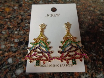 J.CREW  Christmas Tree Statement Earrings 🎄 Drop Dangle Multicolor Holiday New - Image 1 of 4
