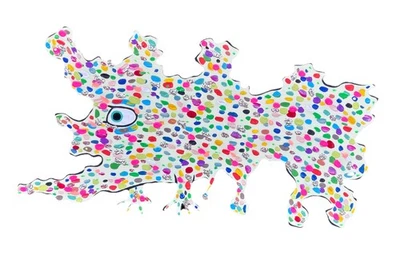 BURNLEY CUTOUT  ART OUTSIDER ORIGINAL BLOBUS TECTOCKTERAN FOLK  sign PAINTING  - Image 1 of 3