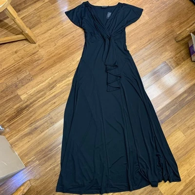Maxi vestido negro The Limited para mujer talla mediana manga acampanada envolvente frontal nuevo con etiquetas Foto 1 de 4