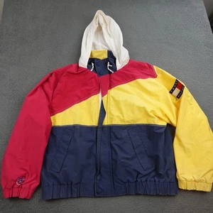 Vintage Tommy Hilfiger Jacket Mens Large Colorblock Sailing Gear Hooded 90s Logo - Picture 1 of 15